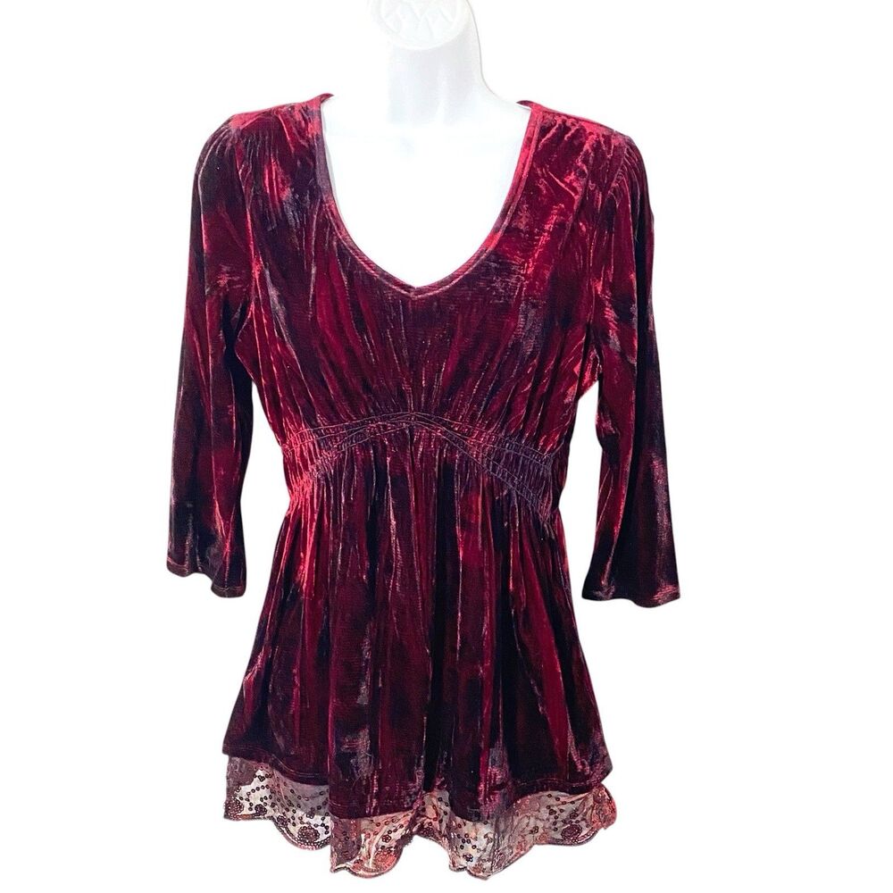 Y2K Babydoll Velvet sequin Top PM M Romantic Whimsigoth Fairy Indie Artsy vtg
